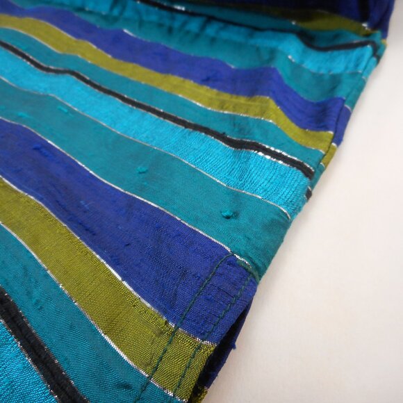 Chico's Design size 1 Womens M Turquoise Blue Raw Silk Striped Jacket Top - Picture 10 of 11